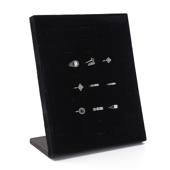 Velvet Jewelry Displays, with 50pcs Grooves, Used to Display Ring, Earrings or Mobile Phone Dustproof Plug, Rectangle, Black, 200x100x250mm