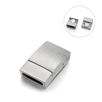 Matte 304 Stainless Steel Rectangle Magnetic Clasps with Glue-in Ends, N45 Grade Strong Magnet, Stainless Steel Color, 20x12.5x6mm, Hole: 10x2.5mm