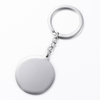 304 Stainless Steel Keychain, Smooth Surface, Flat Round, Stainless Steel Color, 91mm