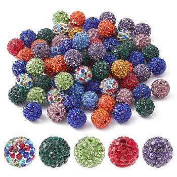 Pave Disco Ball Beads, Polymer Clay Rhinestone Beads, Round, Mixed Color, PP13(1.9~2mm), 6 Rows Rhinestone, 10mm, Hole: 1.5mm