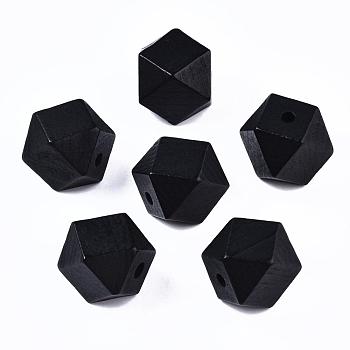 Faceted Unfinished Wood Beads, Natural Wooden Beads, Polygon, Black, 19.5x19.5mm, Hole: 4.5mm