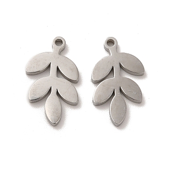 304 Stainless Steel Pendants, Leaf Charms, Stainless Steel Color, 16x9x1.4mm, Hole: 1.2mm