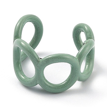 Alloy Enamel Cuff Rings, Open Rings, Round Ring, Dark Sea Green, US Size 6(16.5mm)