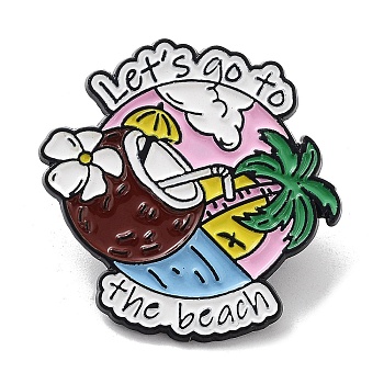Summer Vacation Series Let's Go to the Beach Coconut Tree Alloy Enamel Pin Brooch, for Backpack Clothes, Pink, 32.5x33x1.4mm