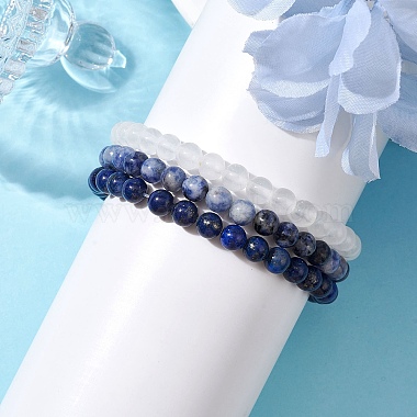 Bracelets extensibles en perles rondes en pierres mélangées naturelles de style 3pcs 3(BJEW-JB10178-03)-3