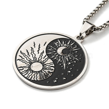 304 Stainless Steel Enamel Yin Yang with Sun & Moon Pendant Necklaces(NJEW-G115-05P)-2