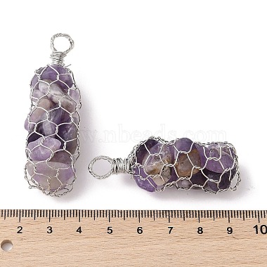 Rack Plating Copper Wire Wrapped Natural Amethyst Chip Big Pendants(G-C130-01P-02)-3