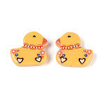 Printed Opaque Resin Beads, Duck with Heart & Star Pattern, Gold, 21x22~22.5x6mm, Hole: 1.2mm(RESI-N043-18)