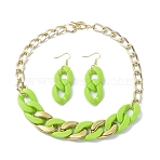 Acrylic Chains Jewelry Set, Curb Chian Necklace and Iron Dangle Earrings, Yellow, 430mm, 66x20.5mm(SJEW-JS01288-03)