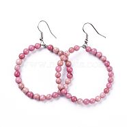 Natural Rhodochrosite Dangle Earrings, with Stainless Steel Hook, Ring, 60~61x44mm, Pin: 0.6mm(EJEW-K077-A15)