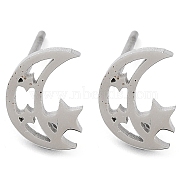 304 Stainless Steel Stud Earrings, Stainless Steel Color, Moon, 9.5x7mm(EJEW-M242-01B-P)