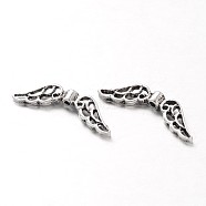 Alloy Beads, Cadmium Free & Nickel Free & Lead Free, Wing, Antique Silver, 21x6x2.5mm, Hole: 1mm(PALLOY-AD49079-AS-FF)