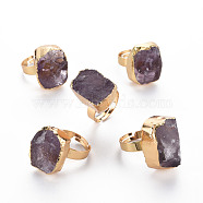 Adjustable Natural Amethyst Finger Rings, Wide Band Rings, with Brass Findings, Oval, Golden, US Size 8(18.1mm)(G-S359-301)