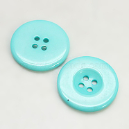 Resin Buttons, Dyed, Flat Round, Cyan, 34x4mm(RESI-D033-34mm-11)