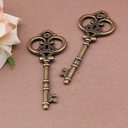 Tibetan Style Alloy Pendants, Crown Skeleton Key, Big Pendants, Antique Bronze, 82x32mm(PALLOY-N0118-177)