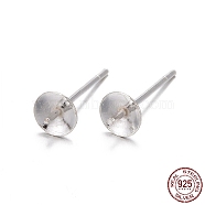 925 Sterling Silver Stud Earring Findings, with Cup Pearl Bail Pin Pendants, for Half Drilled Beads, Silver, 13x5mm, Pin: 0.8mm(STER-A003-26)