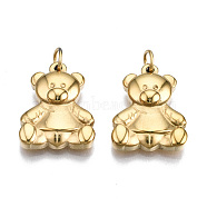 304 Stainless Steel Pendants, with Jump Rings, Bear, Real 14K Gold Plated, 17.5x14x4mm, Jump Ring: 5x0.7mm, 3.6mm inner diameter(STAS-S116-416G)