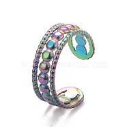 Ion Plating(IP) Rainbow Color  304 Stainless Steel Triple Line Open Cuff Ring for Women, US Size 7 3/4(17.9mm)(RJEW-C025-07M)