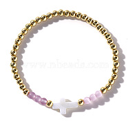 Fashionable Cross Shell & Brass Beads Stretch Bracelets for Women Girls Gift(GU8282-1)