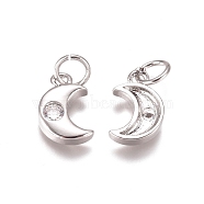 Brass Charms, with Cubic Zirconia and Jump Rings, Heart, Clear, Platinum, 10.5x7x2mm, Hole: 3mm(ZIRC-I038-36P)