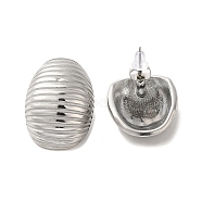 304 Stainless Steel Stud Earrings, Grooved Oval, Stainless Steel Color, 30x21mm(EJEW-Q796-03P)