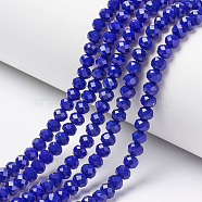 Opaque Solid Color Glass Beads Strands, Faceted, Rondelle, Blue, 2.5x1.5mm, Hole: 0.4mm, about 150~160pcs/strand, 11.42~12.2 inch(29~31cm)(EGLA-A034-P1mm-D07)
