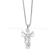 201 Stainless Steel Pendant Necklaces for Man, Cross, Stainless Steel Color, 23.74 inch(60.3cm), Cross: 44.5x27x1.3mm(NJEW-Q336-03D-P)