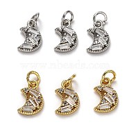 Brass Micro Pave Cubic Zirconia Charms, with Jump Rings, Long-Lasting Plated, Moon, Mixed Color, 12x7.5x2.5mm, Hole: 3mm(ZIRC-H119-07)