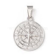 304 Stainless Steel Pendant, Flat Round with Star, Stainless Steel Color, 24x20x3.5mm, Hole: 7x3mm(STAS-E151-04P)