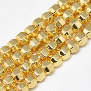 Electroplate Non-magnetic Synthetic Hematite Beads Strands, Polygon, Golden Plated, 6x5x5mm, Hole: 2mm, about 78pcs/strand, 15.7 inch(X-G-Q465-34G)