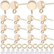 20Pcs Brass Stud Earring Findings, with Vertical Loops, Flat Round, Nickel Free, with 20Pcs Jump Rings & 50Pcs Plastic Ear Nuts, Real 18K Gold Plated, 9x6mm, Hole: 1.8mm, Pin: 0.8mm(DIY-CN0002-46)