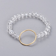 Faceted Rondelle Glass Beads Stretch Bracelets, with Matte Gold Plated Alloy Linking Ring, Clear, 2-1/8 inch(5.5cm)(BJEW-JB04991-01)