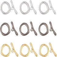 5 Colors Alloy Toggle Clasps, Oval, Mixed Color, Oval: 16x21x3mm, Bar: 9x29mm, 3 colors, 8sets/color, 24sets/box(PALLOY-FH0001-30-RS)