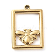 304 Stainless Steel Pendants, Rectangle with Bees, Golden, 29.5x20.5x2.5mm, Hole: 1.8mm(STAS-P331-03G)