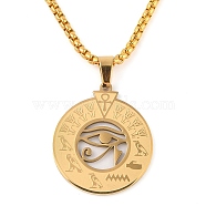 201 Stainless Steel Box Chain Eye of Horus Pendant Necklaces, Golden, 23.23 inch(59cm)(NJEW-P316-07G)