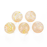 Transparent Handmade Blown Glass Globe Beads, Stripe Pattern, Round, Light Salmon, 14~16.5mm, Hole: 1~2mm(GLAA-T012-34A)