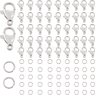 100Pcs 304 Stainless Steel Lobster Claw Clasps, with 200Pcs Open Jump Rings, Stainless Steel Color, 10x6.5x3.5mm, Hole: 1mm(STAS-SC0007-10)