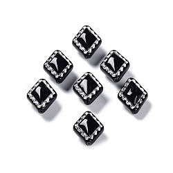 Opaque Acrylic Beads, Metal Enlaced, Rhombus, Black, 18x14x9.5mm, Hole: 1.5mm(X-OACR-G016-10)