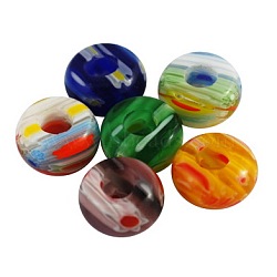 Handmade Millefiori Lampwork European beads, No Metal Core, Large Hole Beads, Rondelle, Mixed Color, Size: about 14mm in diameter, 7mm thick, hole: 5mm(X-LK-R010-M)