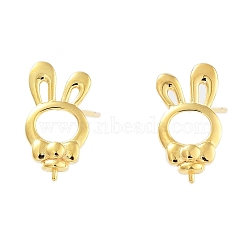 925 Sterling Silver Stud Earrings Findings, Rabbit with Bowknot , Real 18K Gold Plated, 15x8mm, Pin: x11mm and 0.6mm(EJEW-B038-07G)