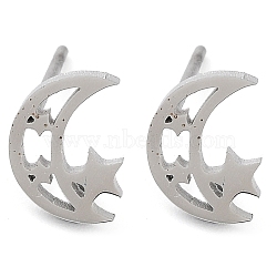 304 Stainless Steel Stud Earrings, Stainless Steel Color, Moon, 9.5x7mm(EJEW-M242-01B-P)