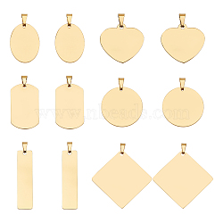 Stainless Steel Pendants, Stamping Blank Tag, Mixed Shape, Golden, 12pcs/box(STAS-BC0002-42G)