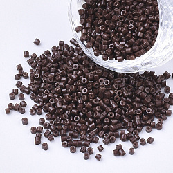 Glass Cylinder Beads, Seed Beads, Baking Paint, Round Hole, Coconut Brown, 1.5~2x1~2mm, Hole: 0.8mm, about 8000pcs/bag, about 85~95g/bag(SEED-Q036-01A-D14)