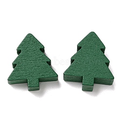 Printed Wood Beads, Christmas Tree, Dark Green, 19.5x17.5x6.5mm, Hole: 2.5mm(WOOD-G022-33)