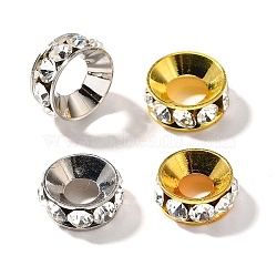 Brass Rhinestone Spacer Beads, Cadmium Free & Lead Free, Long-Lasting Plated, Rack Plating, Ring, Mixed Color, 10~11x4~4.5mm, Hole: 4~5mm(KK-M313-44E)