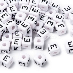 Letter Acrylic European Beads, Horizontal Hole, Cube, Letter.E, 10x10x10mm, Hole: 3.5~4mm, about 53pcs/45g(X-OPDL-R050-10mm-E)