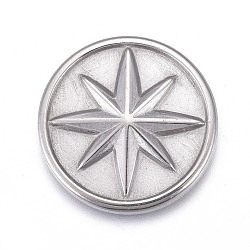 304 Stainless Steel Cabochons, Flat Round with Eight Pointed Star, Stainless Steel Color, 18x2.5mm(STAS-P245-10P-01)