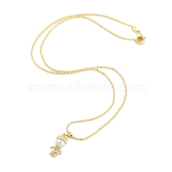 Brass Micro Pave Clear Cubic Zirconia Pendant Necklaces, with ABS Beads, Boy, Real 18K Gold Plated, 17.64 inch(448mm)(NJEW-Z035-01A-G)