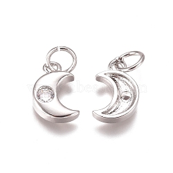 Brass Charms, with Cubic Zirconia and Jump Rings, Heart, Clear, Platinum, 10.5x7x2mm, Hole: 3mm(ZIRC-I038-36P)
