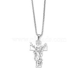 201 Stainless Steel Pendant Necklaces for Man, Cross, Stainless Steel Color, 23.74 inch(60.3cm), Cross: 44.5x27x1.3mm(NJEW-Q336-03D-P)